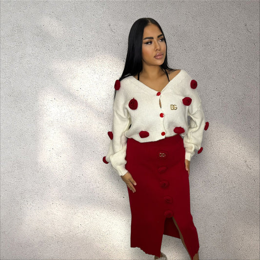 Compleu pulover trandafir roșu