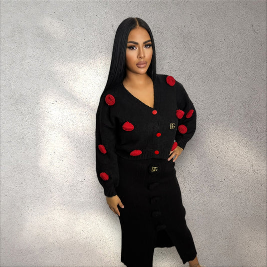 Compleu pulover trandafir negru