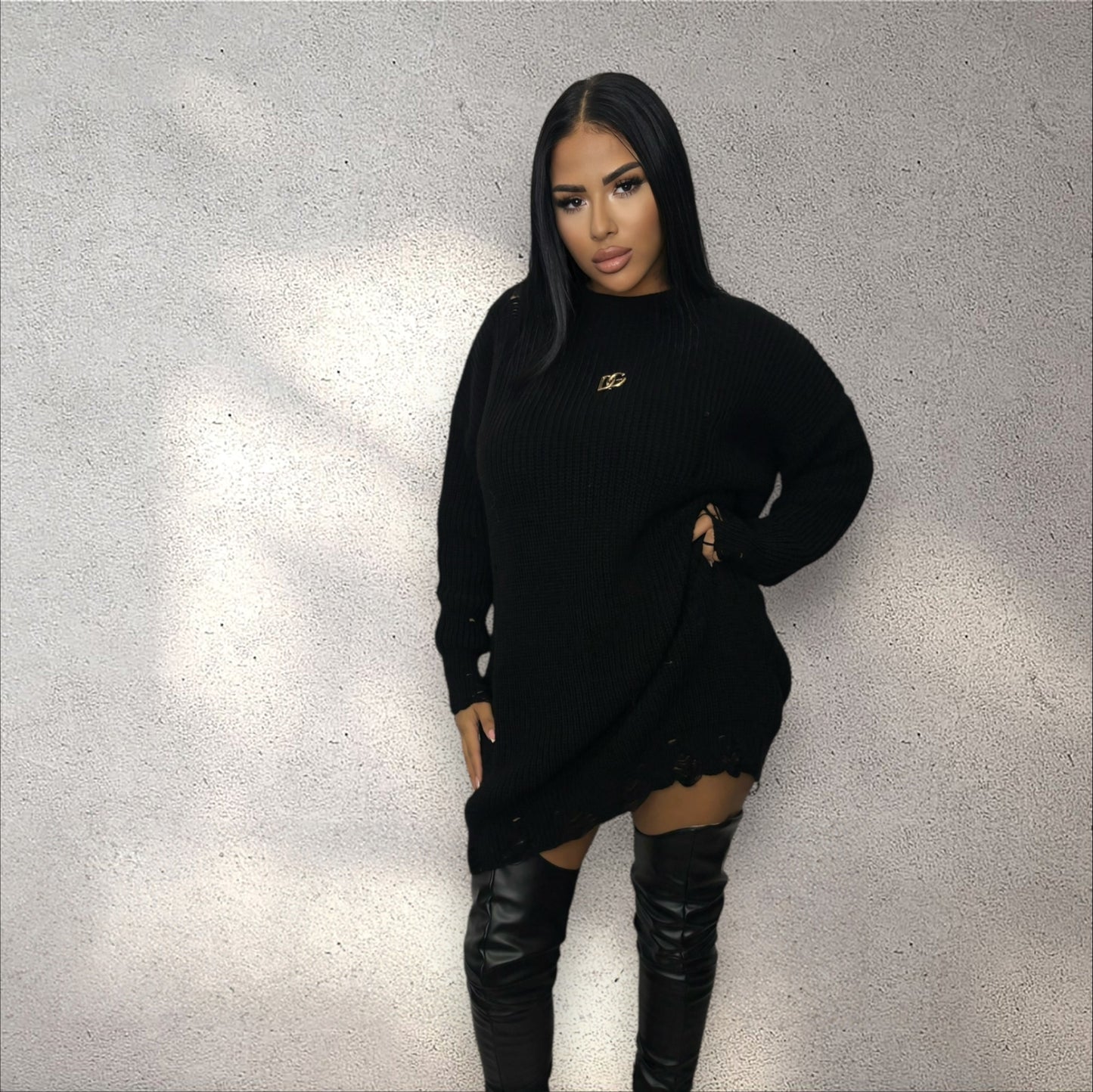 Rochie / pulover tricotat negru