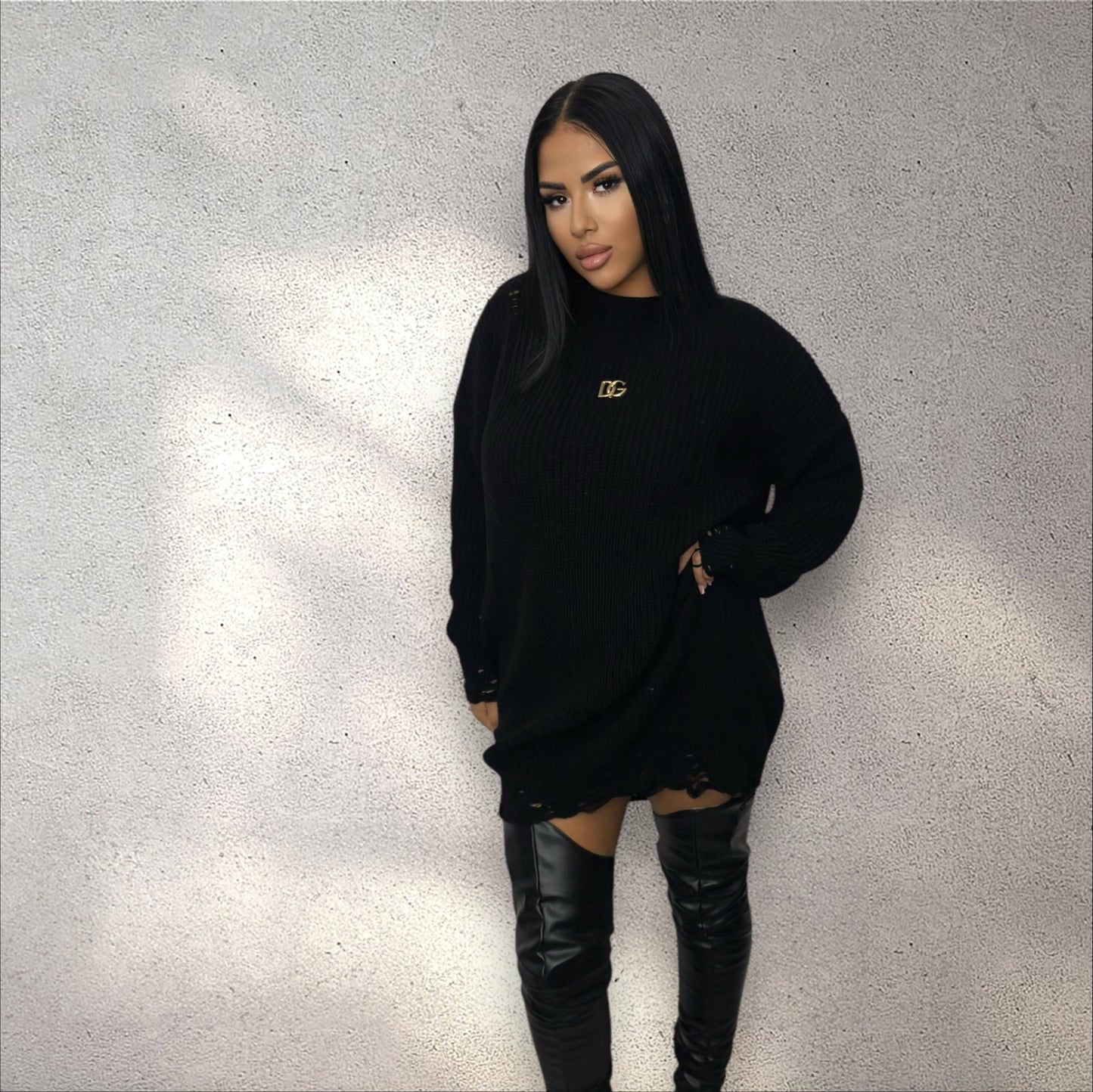 Rochie / pulover tricotat negru